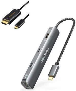 CableCreation 6-in-1 USB-C Hub with 4K 60HZ HDMI Bundle with USB C to HDMI Cable 4K