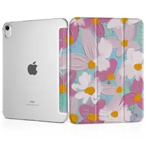MEEgoodo for iPad A16 11th Generation Case 2025 11 inch, Tablet Cases for iPad 10th Generation 2022, Tablet Cover with Silk Texture & PC Clear Back Cover, Art Botanical Floral