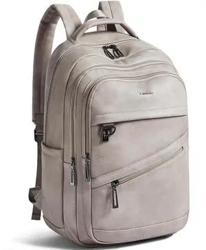 LATMAP 43L Backpack for Women Men - Vegan Leather Backpack Purse Travel Carry-on Bag College Bookbag Work fits 17" Laptop,Ash Gray Retro