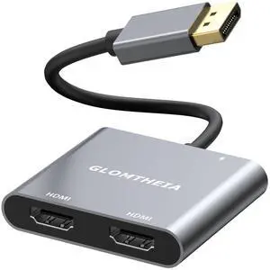 Glomtheia 4K 60Hz DisplayPort to Dual HDMI Adapter, MST Splitter for Dual Monitor Extender, Supports Extended & Mirror Mode, Plug and Play, USB Power Cable Included Glomtheia 4K 60Hz DisplayPort to Dual HDMI Adapter, MST Splitter for Dual Monitor Extender, Supports Extended & Mirror Mode, Plug and Play, USB Power Cable Included