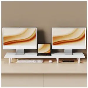 WEGASTU Large Dual Monitor Stand Riser 43.3INWhite Home Office Storage For Desk AccessoriesSolid Wod Desk With Adjustable Legs For computer/PC/Laptop/Printer/Container/dressing table