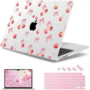May Chen [2025 New Pattern] for MacBook Air 13.6 inch Case M2 M3 M4 Chip Model: A2681 A3113 A3240, 2022-2025 Release, Hard Shell Cover with Screen Protector & Keyboard Skin - Cherry Bow