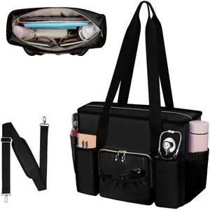 Wigojoy Nurse Bag, Work Bags with 15.6-inch Laptop Compartment, Teacher bag with Large Cup Holder, Nursing Tote Bag with Insulated Pocket for Nurses, Teachers, Students, and Professionals, Black