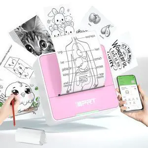 iDPRT Sticker Printer - Mini Portable Printer Bluetooth Thermal Label Printer with 1 Roll Sticker Paper, Inkless Sticker Maker Machine Pocket Instant Print for Study Notes, Pictures, DIY, Pink