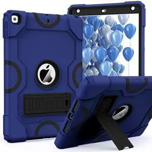 ZoneFoker for iPad 9th Generation Case, iPad 8th 7th Generation Case, iPad 10.2 Inch 2021/2020/2019 Case, Heavy Duty Rugged Shockproof Protective Cover with Kickstand for Kids Boys (Navy Blue)