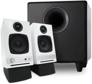 Audioengine A2 HD White Home Music System with S8 Black Subwoofer and DS1 Stands