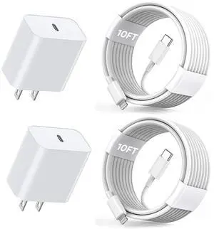 Extra Long 10FT Apple Fast Charger,[Apple MFi Certified]2Pack Fast iPhone Charger Travel Plug Adapter 20W Super Quick USB C Wall Block 10Foot Lightning Cable Cord for iPhone 14/13/12/11/8/X/XR/SE/iPad