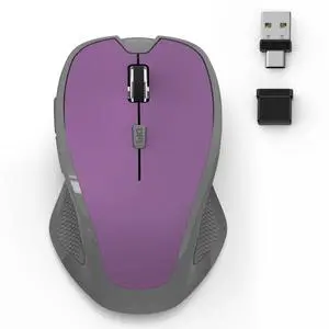 Bluetooth Wireless Computer Mouse, 2.4G Rechargeable Small Ergonomic Optical Mouse Jiggler for Office/Home with Forward/Back Buttons & USB-C/USB-A for Laptop, Desktop, PC, Mac, MacBook - Purple