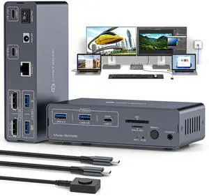 JCYMELE USB C Docking Station Displayport KVM Switch 2 Monitors 2 Computers Display Port 4K@120Hz KVM Switches Dual Monitor Extended Display for 2 Laptops Share 12 in 1 Dock Station