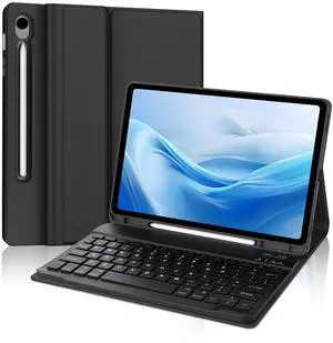 Keyboard Case for Samsung Galaxy Tab S10 Lite/ S10 FE /S9 FE 10.9 /S9 11 Inch, Detachable Wireless Keyboard, with S Pencil Holder Case and Detachable Wireless Keyboard,Auto Wake/Sleep(Black)