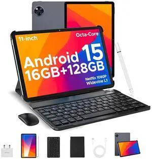 DOOGEE U11(2025) Android 15 Tablet with Keyboard,11 inch Android Tablet 16GB+128GB/2TB TF Octa-Core Gaming Tablets,90Hz Display,8580mAh,1080P,BT5.0+5G WiFi,13MP+5MP, Face ID,Metal Body