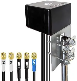 Maswell Combo 2X2 MIMO Antenna, Up to 6dBi, Omni 600-8000MHz, GNSS and MIMO WiFi and MIMO 3G 4G LTE 5G for Hotspots, Routers, Gateways, Verizon, AT&T, T-Mobile Home Internet, WiFi 7 Ready (Full Kit)