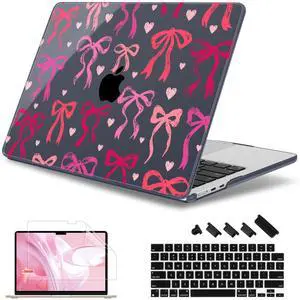 May Chen [2025 New Pattern] for MacBook Air 13.6 inch Case M2 M3 M4 Chip Model: A2681 A3113 A3240, 2022-2025 Release, Hard Shell Cover with Screen Protector & Keyboard Skin - Black Pink Bows
