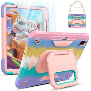 KCJ for iPad Air 11 Inch Case M3 2025 7th Generation & M2 2024 6th Generation, with Tempered Glass Screen Protector,Rugged Protective Case with Folding Stand/Pencil Holder/Shoulder Strap (Rainbow)