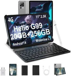 DOOGEE T35 11 inch Tablet with Keyboard,Helio G99 Android 14 Tablets, 20GB+256GB/2TB TF 2.5K FHD+,Tablet with SIM Card+5G WIFI/8580mAh/20MP/Widevine L1/Face ID