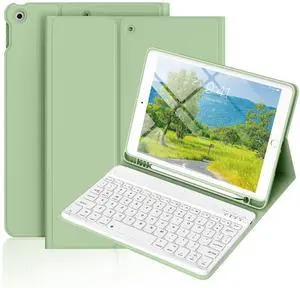 BQDIYOO Keyboard Case for iPad 9th/8th/7th Generation(2021/2020/2019), 10.2 inch iPad 9/8/7 Case with Keyboard, Auto Wake Sleep Cover with Pencil Holder, Light Green