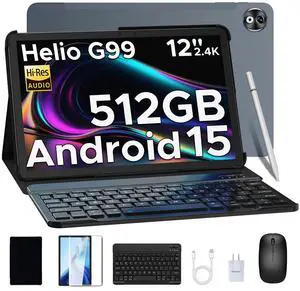 DOOGEE T40Pro Tablet with Keyboard, 12 inch 512GB ROM+20GB RAM Android 15 Gaming Tablet with 2.4K Display, 18W Fast Charging, 10800mAh Batter,Gray