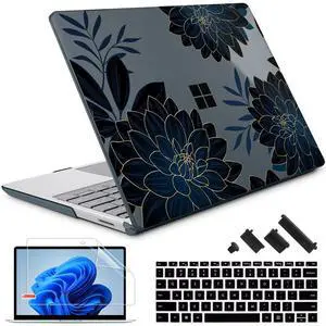 Lepeoac Case for 13.5" Microsoft Surface Laptop 5/4/3 with Metal Palm Rest ONLY 2019-2022 Release Models:1868/1951, Plastic Hard Shell Case with Keyboard Cover & Screen Protector, Flower Dahlia