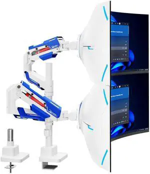 ARES WING Vertical Dual Monitor Mount - 24-57" Aluminum Heavy Duty Monitor Arms for 2 Monitors, Fully Adjustable Gas Spring Stacked Monitor Stand with 75/100/200 Vesa Mount, White