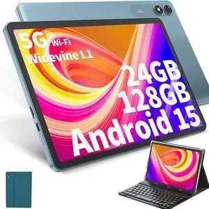 HISORL Android Tablet with Keyboard, Android 15 Tablet 10 inch with 24GB+128GB, 1TB Expand, 8-Core, 8000mAh, 5G WiFi, Widevine L1, GMS, with Case, Keyboard, Mouse, Stylus(Green)