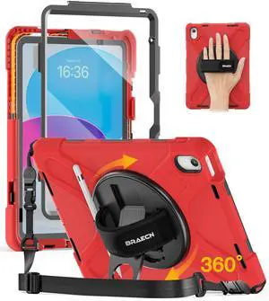 BRAECN for iPad (A16) 11th/10th Generation case 11/10.9 inch 2025/2022 Heavy Duty Shockproof Protective with Pencil Holder Screen Protector 360°Rotating Stand Handle & Shoulder Strap Full Body Cover