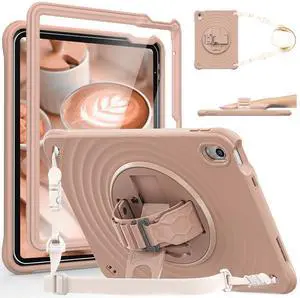 SEVROK Case for iPad A16 11-inch (2025) & iPad 10th Gen 10.9-inch (2022), HD Screen Protector, Strong Military-Grade Full-Body Shockproof Protection, 360° Rotating Handle Strap & Shoulder Strap,Latte