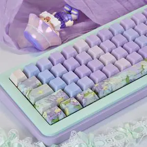 TIMSEKER Purple Side Print Shine Through Keycap Set - Dye Sublimation Cherry Profile PBT Keycap for Mechanical Gaming Keyboard - 126 Keys Violet Theme