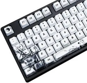 MOLGRIA Keycaps 110 Set Ink Panda for Full Sized Keyboard, Custom PBT OEM Profile Key Caps with Keycap Puller for Cherry MX Gateron Khail Switches 60 Percent Gaming Keyboard