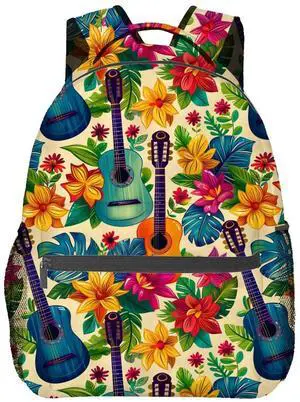 Colorful Guitar Backpack, Laptop Travel School Polyester Tropical Floral Backpacks for Women Kids, Sports Work Back Pack Casual Daypack, Lightweight Rucksack Gifts for Hiking Gym Camping Colorful Guitar Backpack, Laptop Travel School Polyester Tropical Floral Backpacks for Women Kids, Sports Work Back Pack Casual Daypack, Lightweight Rucksack Gifts for Hiking Gym Camping