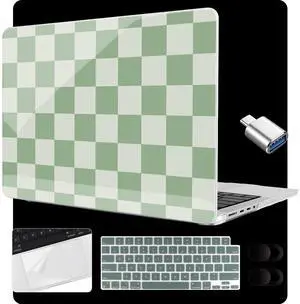 MEEgoodo Case for M4 MacBook Pro 16 inch Case 2024 2023 2021 (A3403/A3186/A2991/A2780/A2485) M3 M2 M1 Pro/Max Chip, Laptop Hard Shell Cases with Keyboard Cover & Trackpad Film, Green Checkered