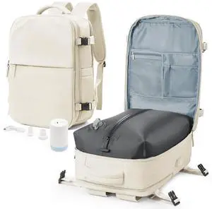 winspansy Large Travel Backpack Storage Vacuum Compression Seal Bags for Women Men Clothing with Pump Personal Item Work Carry on Business Vacpack College Laptop Backpack Beige