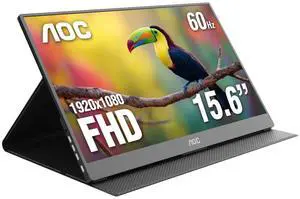 AOC 16T20 Portable Monitor 15.6 Inch FHD 1920x1080, IPS Panel Computer Display, Speakers, USB Type C x2, Mini HDMI x1, Premium Smart Cover, Gaming Console Compatible