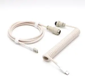 KCSJXF Reverse Coiled USB-C Keyboard Cable, Double-Sleeved Mechanical Keyboard Cable with Detachable Metal Aviator, 5FT USB-C to USB-A (Retro Beige)