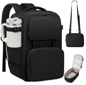 LOVEVOOK Travel Backpack for Women Men, TSA Carry on Backpack Flight Approved 50L Fits 18 Inch Laptop, Waterproof Personal Item Travel Bag Business Weekender Daypack with Detachable Crossbody Bag