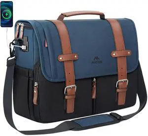 MATEIN Messenger Bag for School with USB Charging Port, Large Crossbody Satchel 15.6 inch Student College Laptop Bags with Shoulder Strap, Water Resistant Work Computer Briefcase for Office Commuting