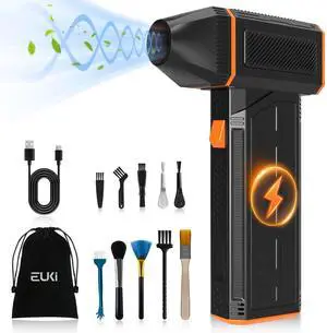 EUKI Compressed Air Duster 130000RPM - 3 Speeds Adjustable Electric Air Duster - Cordless Air Blower Rechargeable - Jet Dry Blower for Cleaning Keyboard, PC, Car, Home and Outdoor