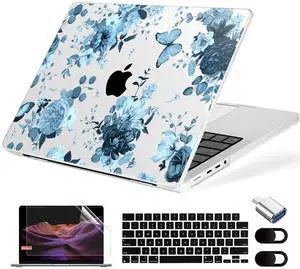 MecBevia for MacBook Pro 14 inch Case M5 M4 M3 M2 A3434 A3112 A3401 A3185 A2918 A2992 A2779 M1 A2442 Pro Max Chip (Released 2025 to 2021), Hard Shell Cover for MacBook Pro 14", Blue Flowers