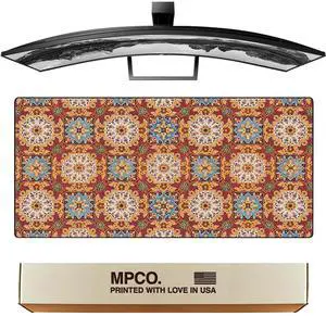 MPCO. Arabic Textiles Large Gaming Desk Pad - 36" x 17" Duraglyde Fabric Scarlet-Fields Desk Mats - Non-Slip, Washable, Smooth Glide for Precision Gaming & Work