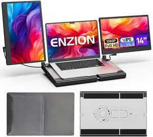 Enzion Laptop Screen Extender, 14" FHD 1080P Laptop Monitor Extender,Upgrade Cooling Base and Detachable Screen, Plug & Play Triple Screen Extender Compatible with Windows/Mac/Chrome