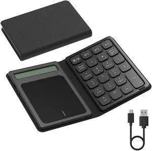 Bluetooth Number Pad Touchpad with Calculator - Rechargeable Folding Portable Wireless Numeric Keypad 23-Keys, Large Trackpad Bluetooth Travel Numpad Data Entry & Calculation & Trackpad Mouse 3 in 1