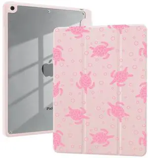 Sea Turtle Animal Case for iPad Air 13 Inch M3/M2(2025/2024) with Pencil Holder Foldable Pink Leather Cartoon Cover Clear Back Shell Auto Wake/Sleep