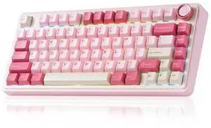 AULA F75 Wireless Keyboard, 75% Gaming Keyboard Hot Swappable with Creamy Sound,Bluetooth/2.4GHz/USB-C,Custom RGB Mechanical Keyboard for PC Gamer - Pink