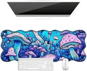 BFDHGQZC Psychedelic Mushroom Desk Mat Large Mouse Pad 31.5"x11.8" Desk Rubber Base Mousepad with Stitched Edges Big Desk Pad for Work,Game,Office,Home