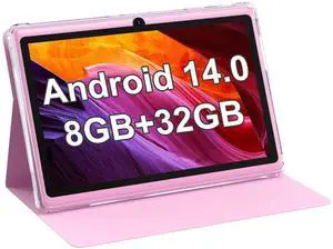 PEICHENG Android 14.0 Tablet 7", RAM 8GB(3+5Expand)+32GB ROM Tablets, Dual Camera, 1024 x 600 IPS Display Screen, 1TB Expand, Tablet with Case (Pink)