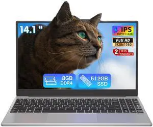 Auusda Student Laptop,14.1" FHD Laptop for Business and Study, 4-Core 2.9GHz N5095, 8GB RAM 512GB SSD, Numeric Keypad, Standard HDMI, Lightweight & Portable, Laptops Win11 Pro, 2-Year Warranty Silver