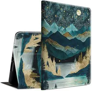 BFSEROBJ Case for Kindle Fire HD 10 Tablet 10.1" 7th/9th Generation 2017/2019 Release Lightweight Smart Case PU Leather Adjustable Stand Protective Cover with Auto Wake/Sleep - Mountains