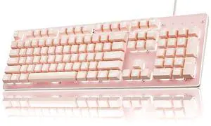 SEUNKWANG EWEADN TK100 Typewriter Keyboard Wired Mechanical Keyboard, 104 Keys Aesthetic Typewriter Keyboards with White Backlit, Anti-Ghosting, Blue Switch Wired Cute Keyboards-Pink