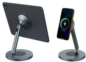 Nillkin Magnetic iPad Stand for Desk, MagSafe Wireless iPhone Charger Stand, 360° Rotating Base, Adjustable Aluminum Tablet Holder for Work, Office, Home, Kitchen Use