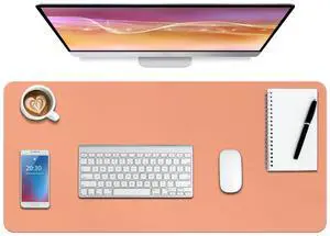 Boutilon Leather Desk Pad Protector,Non-Slip Mouse Pad,Laptop Desk Pad,Office Mouse Mat,Waterproof Leather Desk Blotter,Desk Writing Pad for Office and Home (XXL-Orange Pink,47.2"x 17")