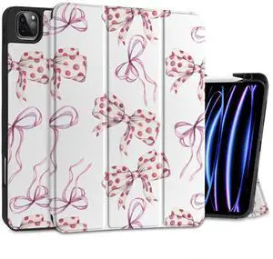 MEEgoodo for iPad Pro 12.9 Case M2 6th/5th/4th/3rd Generation 2022 2021 2020 2018 with Pencil Holder, Tablet Cover with Soft TPU Back Shell, Watercolor Bows